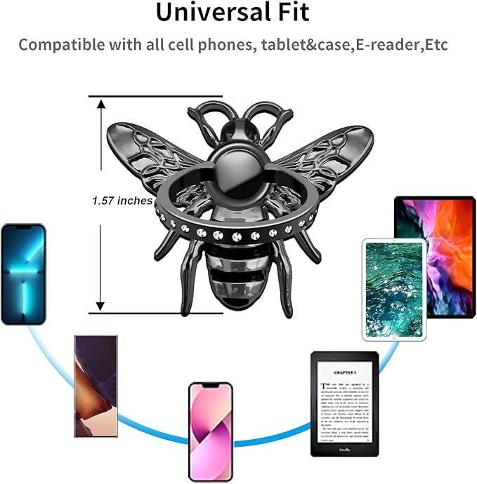 TACOMEGE Bee Cell Phone Ring Holder gift for girls women, Crystal Finger Ring Kickstand Compatible with Smartphone, Tablet, E-reader (Black)