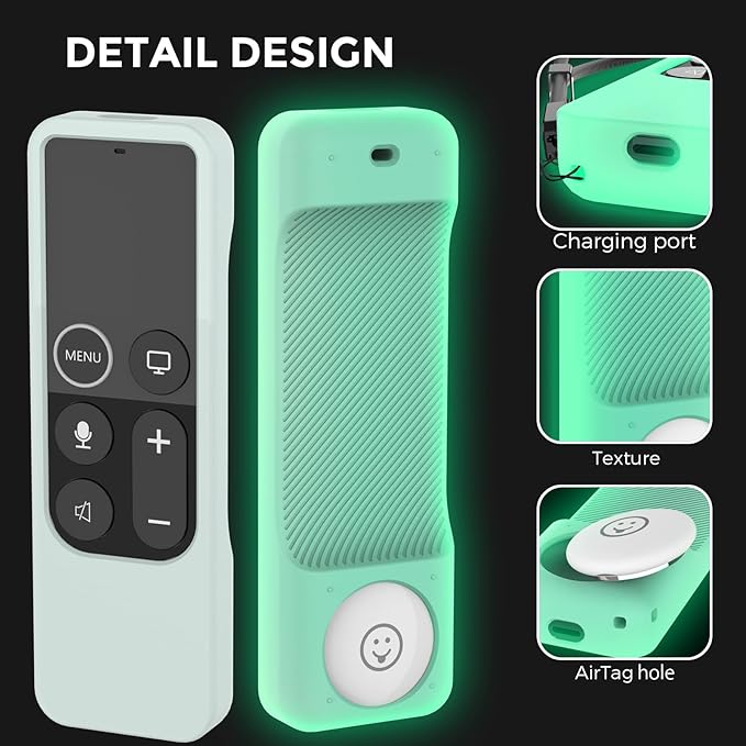 AhaStyle Compatible with Apple TV Remote Cover with AirTag Holder, Anti Slip Silicone Case for 2017 Apple TV 4K 1st Generation and 2016 Apple TV HD(Glow Blue)