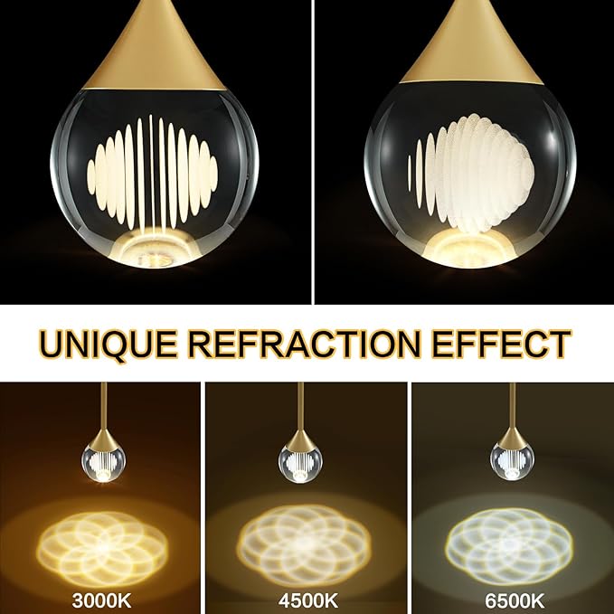 Modern Raindrop Chandelier - Brass Gold Finish Globe Ceiling Hanging Fixture 3 Color Temperature LED Pendant Light with Remote , 4W Teardrop Chandelier for Kitchen Island, Dining Room, Bar (1- light)