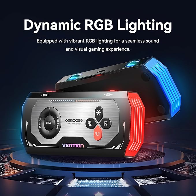 VENTION 7.1 Gaming DAC External USB Sound Card, 7.1 Virtual Surround Sound Blaster, 24bit/192KHz, RGB Light System, Gaming Audio Amplifier Compatible with PS5, PS4, Xbox, Nintendo Switch, PC, Headset