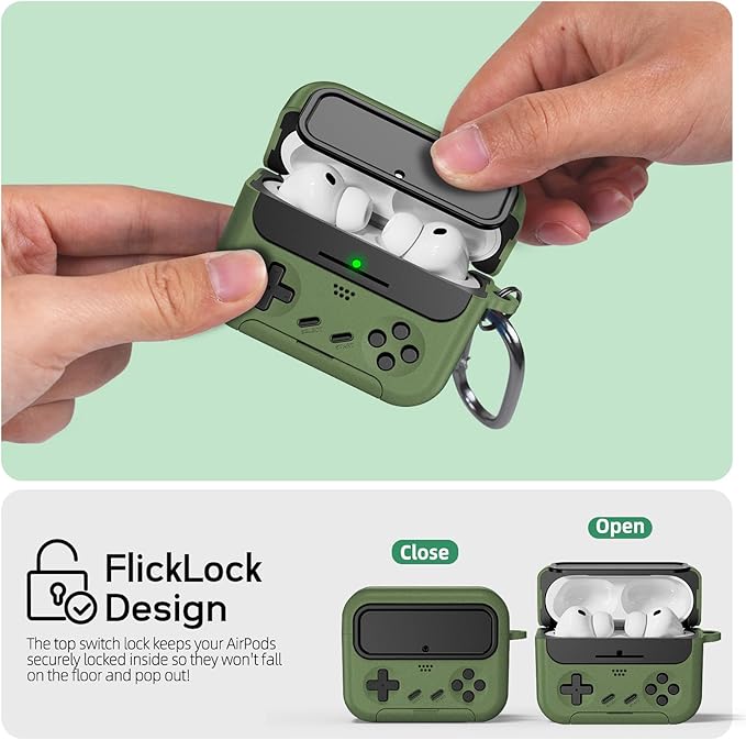 Inesore for Airpods Pro 3 Case Cover with Cleaner Kit,with Lock for Airpod Pro 3 (2025),Classic Cool Funny Game Console Hard Air Pods Pro 3 Case for Men Boy(Military Green)