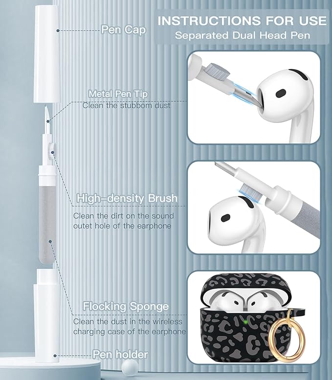 Silicone Leopard AirPods 4 Case 2024, Gawnock Case Cover for Apple Airpods 4th Generation Print Soft Flexible Cover for Air Pod 4th Women Girls, Skin with Keychain - Leopard Gray