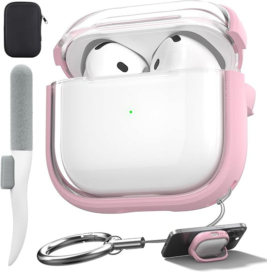 Valkit Compatible Airpods 4 Case Cute, Soft TPU Airpods 4th Generation Case Cover with Cleaner Kit, Shockproof Protective Case with Keychain for Apple AirPods 4 Gen Cases for Women Men(Pink Clear)