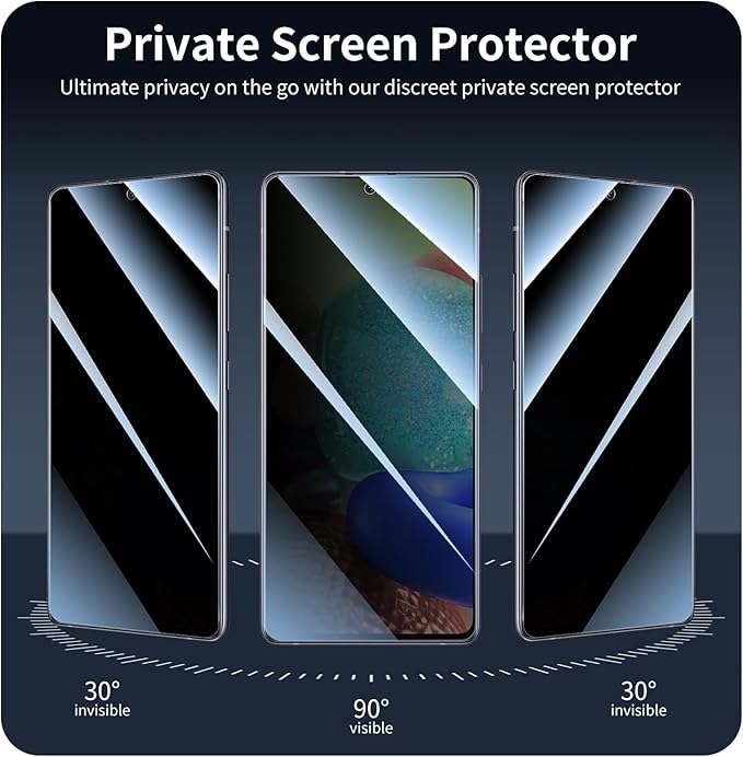 Privacy Screen Protector for Samsung Galaxy A71/A72/A73, Anti-Spy Tempered Glass, Double Shatterproof 9H Hardness, Dark Private Black Protection, Anti-Scratch Impact Resistant Case-Friendly Screen Guard - 3 Pack