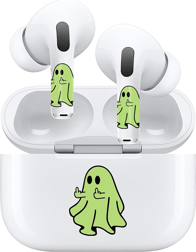 ROCKMAX for AirPods Glow in The Dark Skin Set, Spooky Ghost Earbud + Charging Case Stickers with Applicator & Spare, Universal Fit for AirPods 1/2/3/4 & Pro/Pro 2/Pro 3, Sweat-Resistant, Removable
