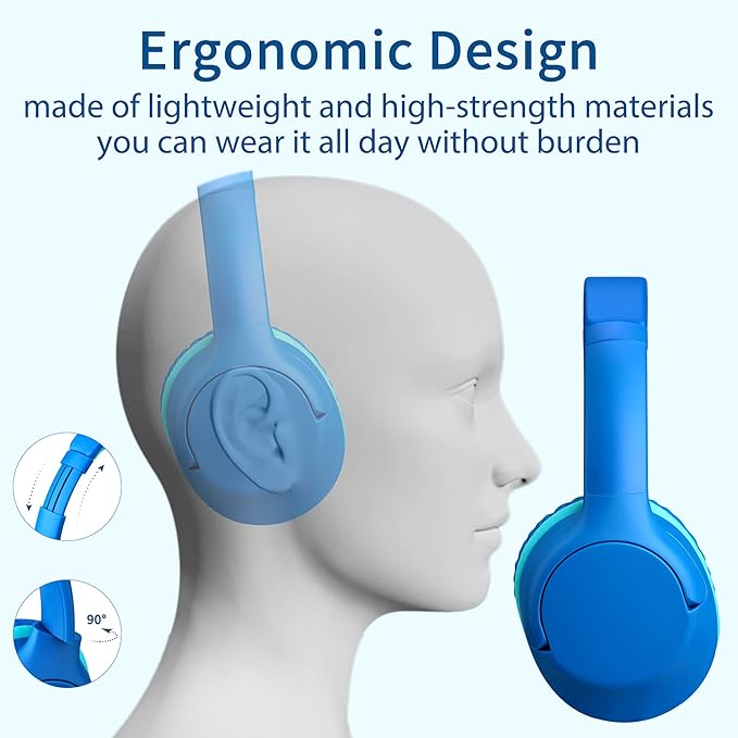 P20 Kids Headphones for School, Kids/Teens/Boys/Girls with Safe 94dB Volume Limited, 3.5mm Jack Wired Cord Over-Ear for Fire Tablets/Travel/PC/Phones(Blue)