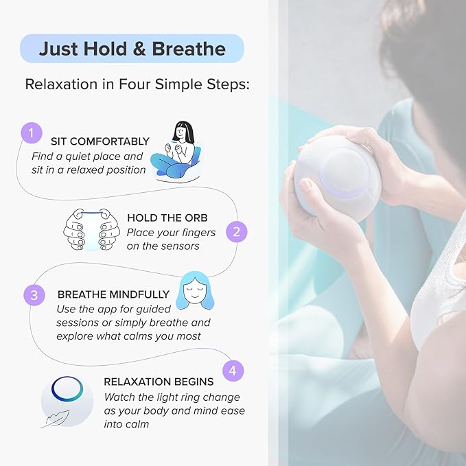 Orb: Smart tracker for better mental health. Biofeedback device to master meditation, wellness focus, anxiety, manage stress & ADHD strategies. Mindfulness, emotional regulation self-care gift