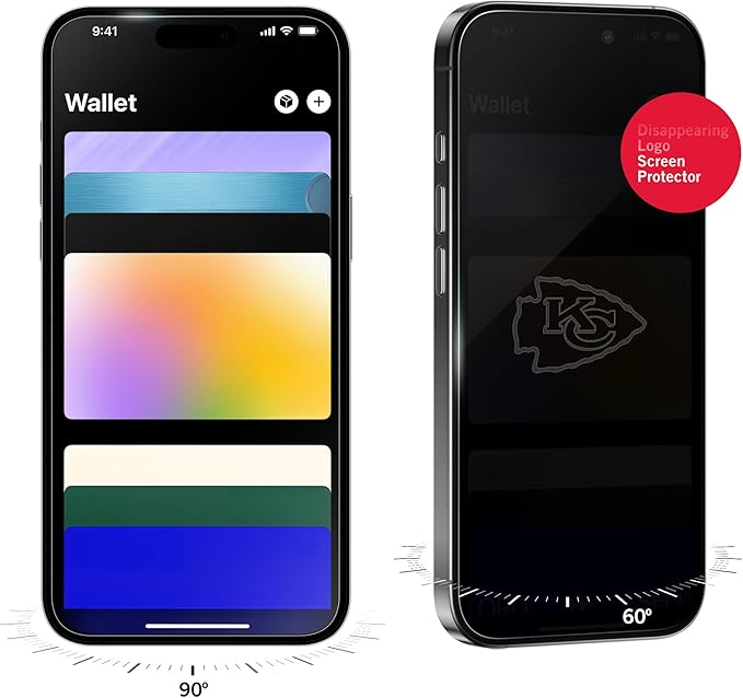 NFL Kansas City Chiefs Privacy Screen Protector for iPhone 15 Pro Max,16 Plus, and 15 Plus - with Disappearing Logo - Scratch-Resistant and Easy-to-Install Screen Protectors w/Installation Tray