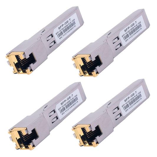 4PCS 1000BASE-T Gigabit SFP to RJ45 Copper Ethernet Modular Transceiver for Cisco,Meraki,Ubiquiti,D/TP Link,Supermicro,Netgear,Broadcom, 1.25G SFP-T CAT5E/CAT6 up to 100m Mikrotik S-RJ01