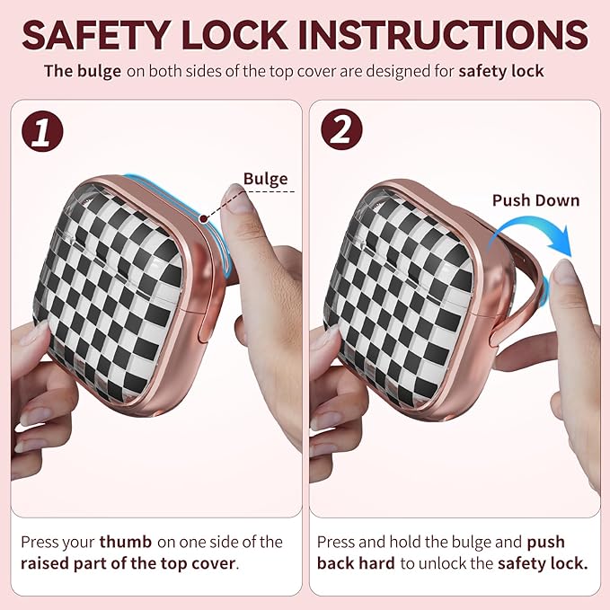 Inesore with Safety Lock for AirPods 4 Case,Clear Floral Cute AirPod 4th Generation Case for Women Girly with Cleaner Kit and Keychain- Gold Checkerboard