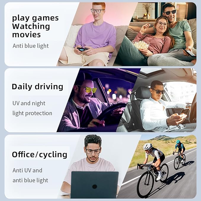 Smart Glasses - Open Ear Anti-Blue Light Bluetooth Audio Glasses for Men Women, Night Vision & UV Polarized Magnetic Lenses, Voice Assistant, Bluetooth Sunglasses for Working/Driving/Relaxing