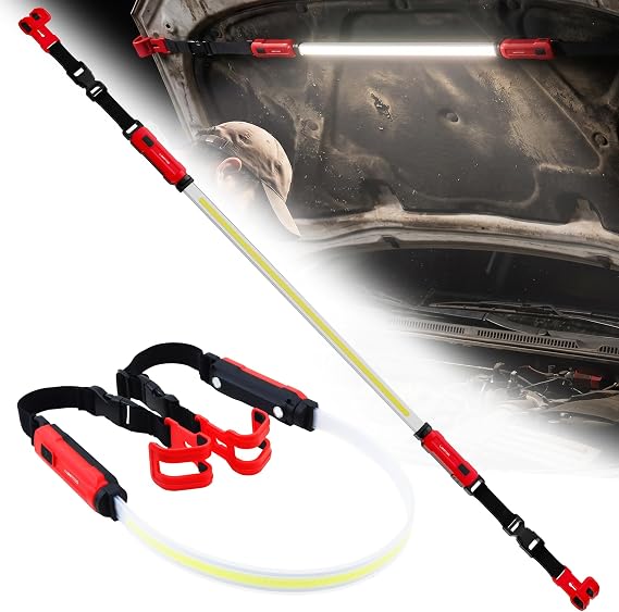 Rechargeable Underhood Work Light, 1000LM Magnetic Under Hood Light Bar Bendable LED Flashlight Stick with 4000mAh Battery, Foldable Mechanic Light for Car Repair/Garage/Emergency