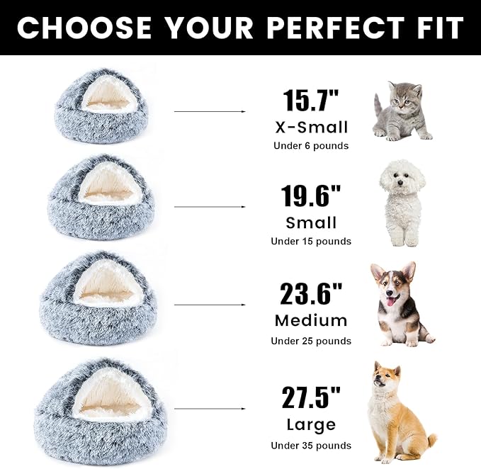 NOYAL Round Hooded Donut Dog Bed for Small & Medium Pets - Plush Fluffy Anti-Anxiety Cat Cave Bed with Cover