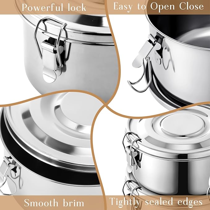 4 Pcs Stainless Steel Bento Box 74 oz Reusable 304 Stainless Steel Food Storage Containers with Lockable Clips to Leak Proof, Dishwasher Safe
