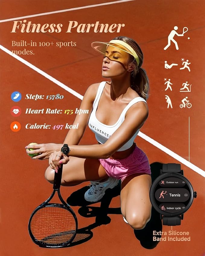 TOOBUR Smart Watch for Men Women with Two Bands, 40mm HD Smartwatch, Compatible with Android & iOS, Answer/Make Calls, Fitness Watch with Step/Sleep/HR Tracker, IP68, Stylish Gift, Black