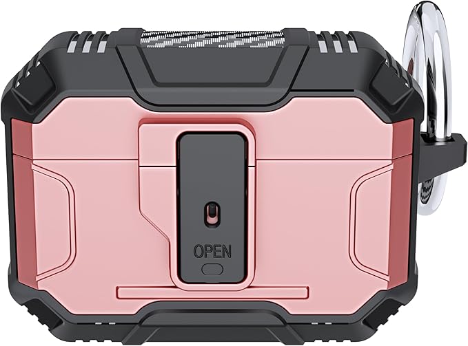 for AirPods Pro 3 Case, Secure Lock Magnetic Lid Cover with Keychain, Military Grade Shockproof Protective Case for Airpods Pro 3rd, Wireless Charging & Front LED Visible, Pink Black