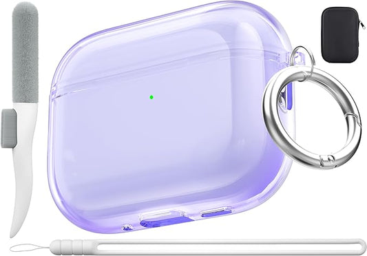 Valkit for Airpods Pro 3 Case Clear with Cleaner Kit | Soft TPU Airpods Pro 3 Generation Case | Protective Cover Shockproof | iPods Pro 3 Cases | for Air pods Pro Gen 3 2025(Clear Purple)