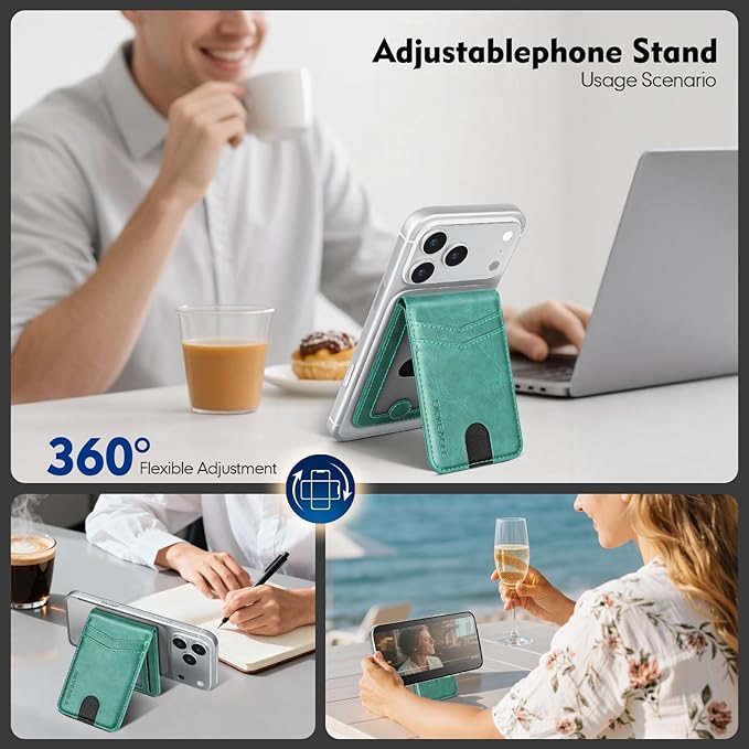 Compatible with Magsafe Case with Card Holder for Men Women Magnetic Ultra-Thin Wallet Bracket Adjustable Bracket for iPhone 17/16/15/14/13/12 Pro/Pro Max/PlusSeries,Blue Green