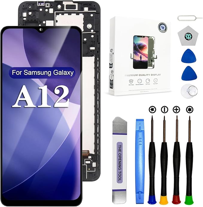 EFAITHFIX for Samsung Galaxy A12 Screen Replacement with Frame 6.5 Inch LCD Display Digitizer for Samsung A12 A125U S127DL A125A A125W Screen Replacement Kit Touch Screen Assembly with Repair Tool Kit