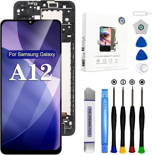 EFAITHFIX for Samsung Galaxy A12 Screen Replacement with Frame 6.5 Inch LCD Display Digitizer for Samsung A12 A125U S127DL A125A A125W Screen Replacement Kit Touch Screen Assembly with Repair Tool Kit