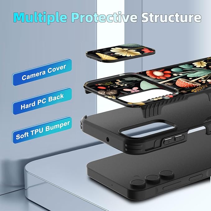 for Galaxy A16 5G Case Built in Slide Camera Lens Cover,Heavy Duty Shockproof Protection Dual Layer Case for Samsung Galaxy A16 5G 6.7" 2024,Mushroom Forest