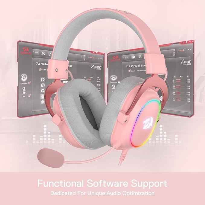 Redragon H510 Zeus-X RGB Pink Wired Gaming Headset - 7.1 Surround Sound - 53MM Audio Drivers in Memory Foam Ear Pads w/Durable Fabric Cover- Multi Platforms Headphone - USB Powered for PC/PS4/NS