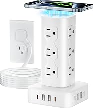 Power Strip Tower Surge Protector(2000J), PD65W Charging Station Tower with 12 AC Outlets & 8 USB Ports (4 USB C), 6FT Extension Cord for Home Office Dorm, White - Image 1