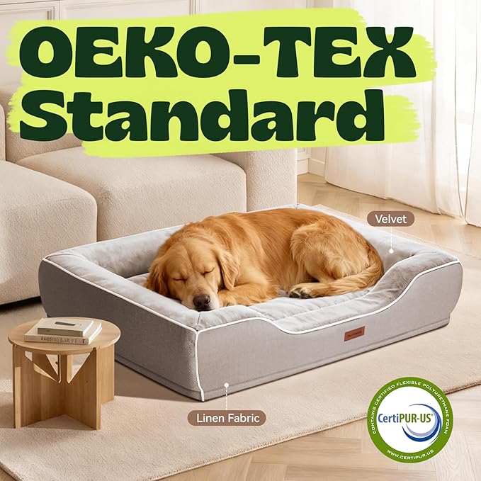 Cooling Orthopedic Extra Dog Beds with Washable Removable Cover,Cool Gel Memory Foam Couch Bed for Jumbo Dogs with Non-Slip Bottom and Egg-Crate Foam Big Waterproof,48.0" LX30.0 WX9.0 Th Beige
