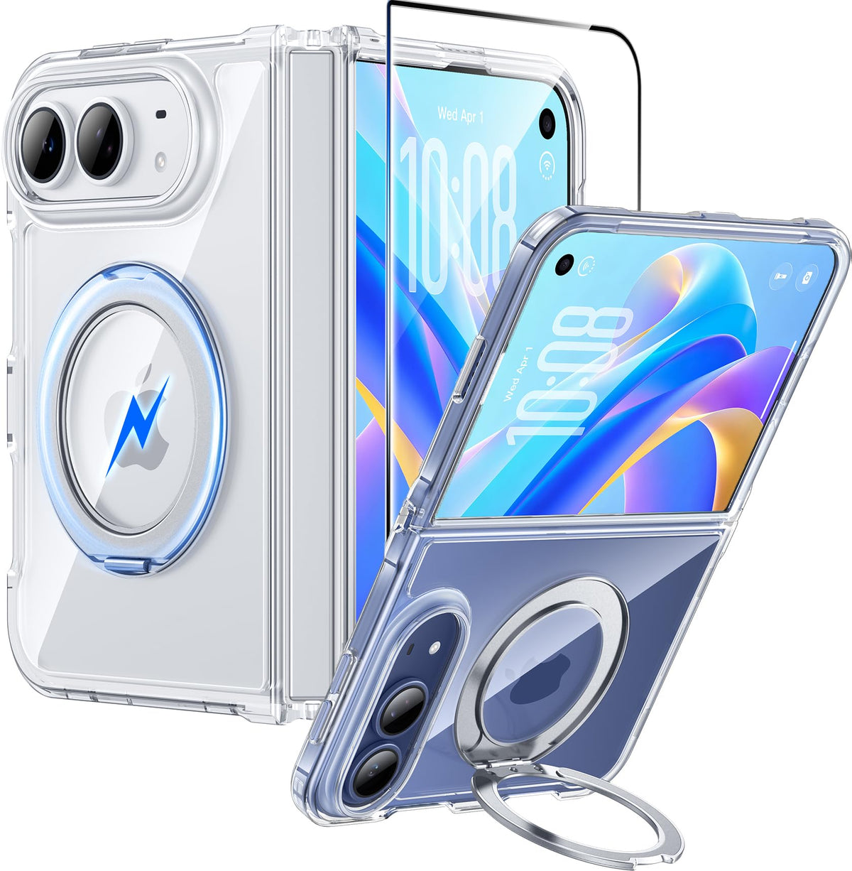 FNTCASE for iPhone Duo Case with 360 Spin Magnetic Stand Clear