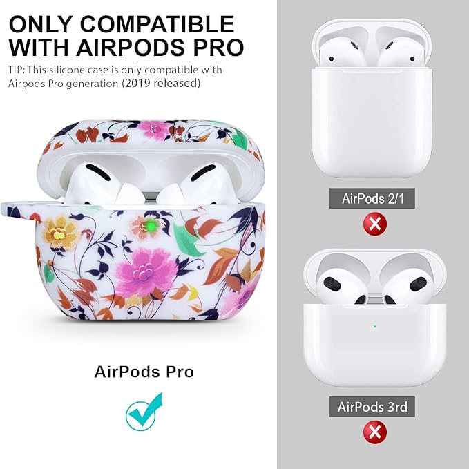 Flower Silicone Compatible with AirPods Pro Case 2019, Gawnock Soft Case Cover Flexible for Print Cover for Women Girls with Keychain - (Colorful Flower)