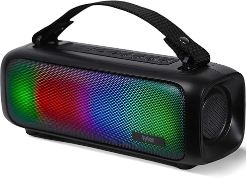 Tyler Wireless Bluetooth Speaker RGB Lighting Long Range Rechargeable Boombox USB MP3 AUX Inputs Fm Radio Sound & Bass Carry Strap Lightweight for Home Outdoor Stereo