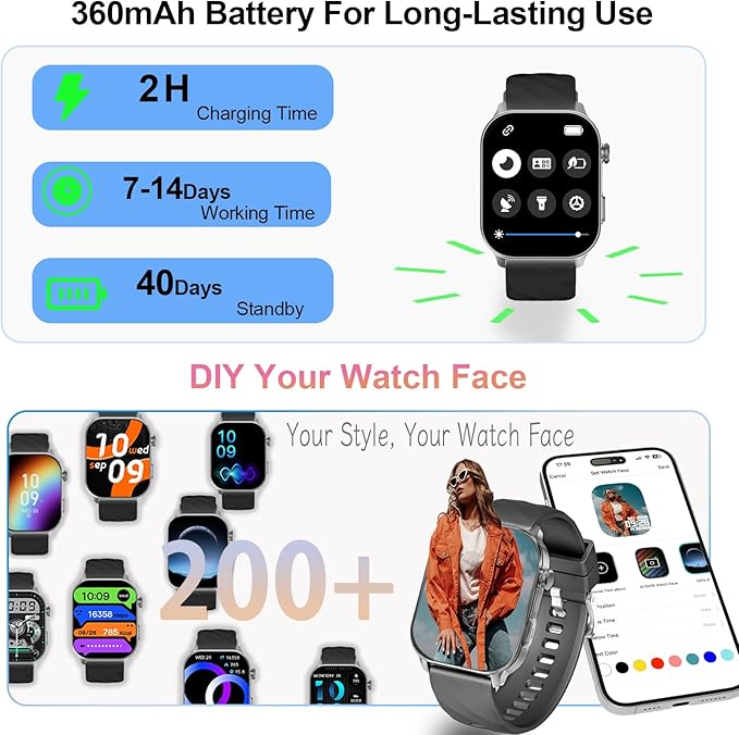 Smart Watch for Men Women (Answer/Make Calls), with Built-in GPS, 2.1" HD Screen, Heart Rate/Sleep Monitor,110+ Sport Modes, Fitness Tracker, Compatible with Android & iPhone