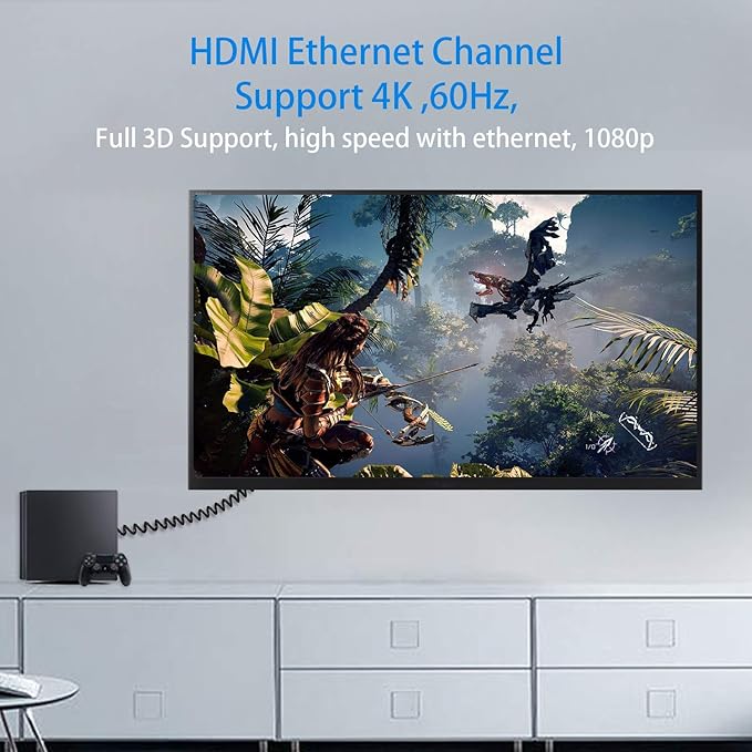 Duttek 4K Short HDMI Cable, Extreme Thin UP Angled HDMI Male to Male Coiled Cable for 3D and 4K Ultra HD TV Stick HDMI 2.0 Cord Extension Converter (1.2M/4FT)