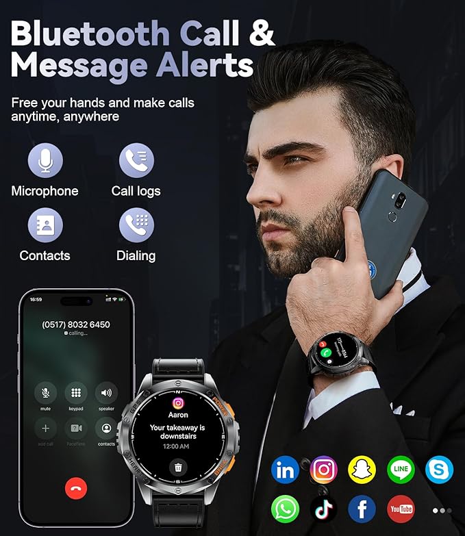 LIGE DM1 GPS Military Smart Watch for Men (Answer/Make Calls), 100+ Sports Modes Fitness Tracker, LED Flashlight/Compass/45 Days Battery/IP68 Waterproof 1.43'' AMOLED Smartwatch for Android iOS