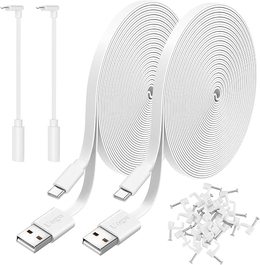 2 Pack 10FT Power Extension Cable Compatible with Wyze Cam v4/v3/OG,Wyze Cam Pan v3/v4,Blink,eufy,NestCam Indoor,Amazon Cloud Camera,USB A to USB C (White)