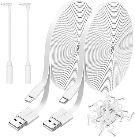2 Pack 10FT Power Extension Cable Compatible with Wyze Cam v4/v3/OG,Wyze Cam Pan v3/v4,Blink,eufy,NestCam Indoor,Amazon Cloud Camera,USB A to USB C (White)