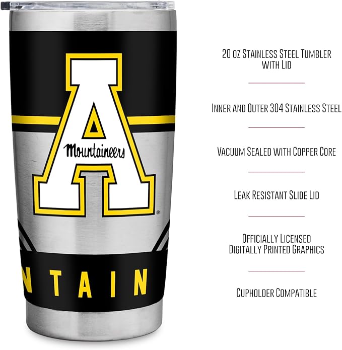 Rico Industries NCAA 20oz Stainless Steel Tumbler with Lid - Great For Coffee, Tea, Water or Cocktails