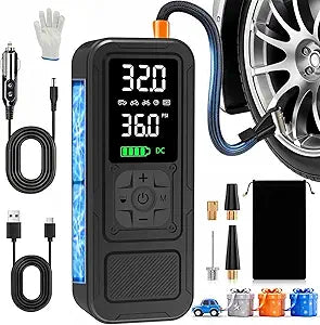 Y34 Tire Inflator Portable Air Compressor,4X Faster Inflation,6000mAh Cordless/12V DC 150PSI Air Pump with Digital Pressure Gauge for Car,Motorcycle,Bike,Ball Gifts for Men