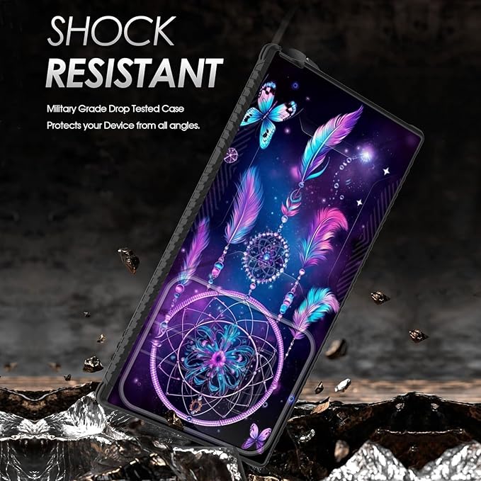 for Galaxy S24 Ultra Case Built in Slide Camera Lens Cover,Heavy Duty Shockproof Protection Dual Layer Case for Samsung Galaxy S24 Ultra 6.8" 2024,Butterfly Dream Catcher