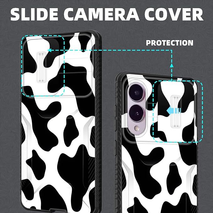 for Galaxy S25 Edge Case Built in Slide Camera Lens Cover,Heavy Duty Shockproof Protection Dual Layer Case for Samsung Galaxy S25 Edge 2025,Cow Print