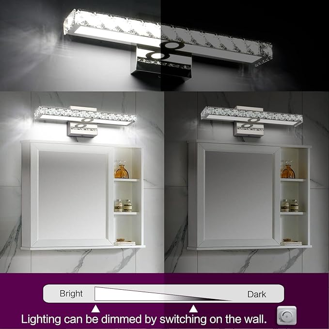 SOLFART Crystal LED Vanity Lights Wall Mirror Vanity Light Fixtures for Bathroom Vanity Bedroom Lighting