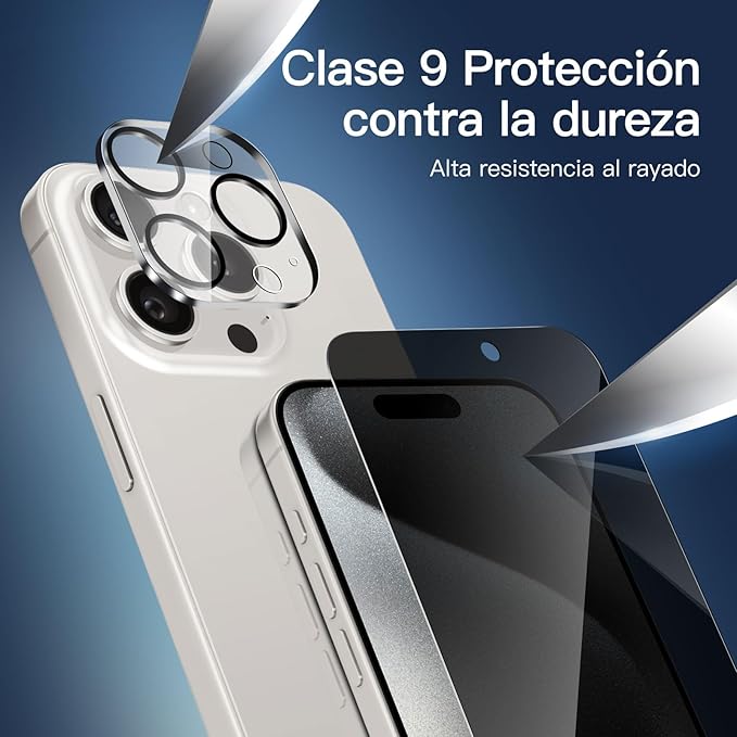 NEW'C 3x Privacy Screen Protector for iPhone 15 Pro Max (6.7 inches)+ 3x Camera Lens Protector, Sensor Protection, Case Friendly Tempered Glass Film, Ultra Resistant, Easy installation tool included