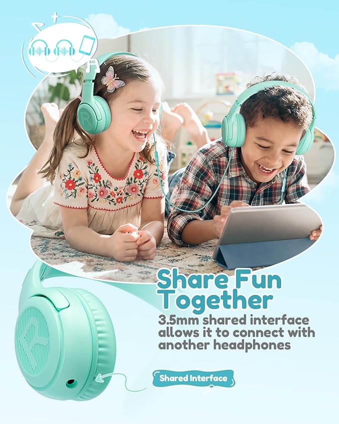 Kids Headphones for School Toddler Wired with Microphone Plug in Bulk Boys Headset Girls 3+ Year Old Green