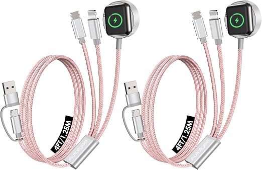2Pack Travel Essentials,Multi Charging Cable for Apple Watch Charger Pink