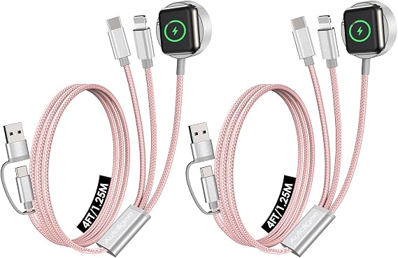 2Pack Travel Essentials,Multi Charging Cable for Apple Watch Charger Pink