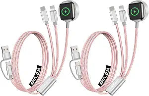 2Pack Travel Essentials,Multi Charging Cable for Apple Watch Charger Pink