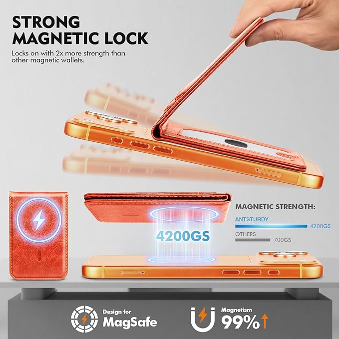 Compatible with Magsafe Case with Card Holder for Men Women Magnetic Ultra-Thin Wallet Bracket Adjustable Bracket for iPhone 17/16/15/14/13/12 Pro/Pro Max/PlusSeries,Orange