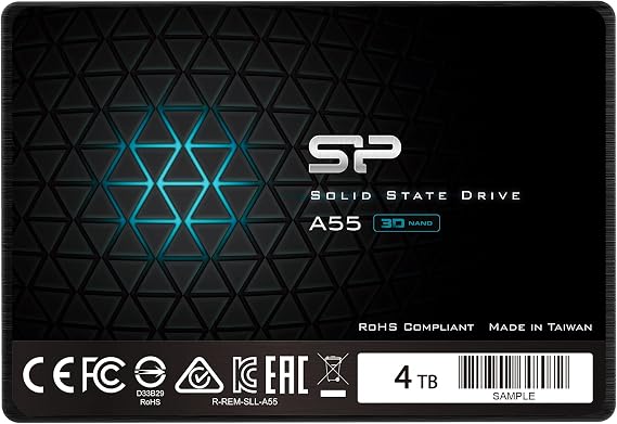 SP Silicon Power 4TB SSD 3D NAND A55 SLC Cache Performance Boost SATA III 2.5'' 7mm (0.28'') Internal Solid State Drive (SP004TBSS3A55S25)