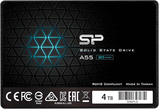 SP Silicon Power 4TB SSD 3D NAND A55 SLC Cache Performance Boost SATA III 2.5'' 7mm (0.28'') Internal Solid State Drive (SP004TBSS3A55S25)
