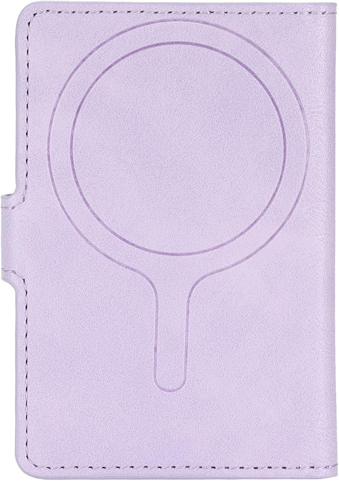 Ultra-Thin Magnetic Wallet Card Holder for iPhone and All MagSafe Protective Cases，Premium PU leather, powerful magnetic closure, stand function, 6 card slots (Purple)